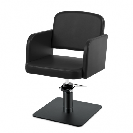 fauteuil de coiffure marque takumi, modèle davis, avec un pied carré noir et pompe hydraulique