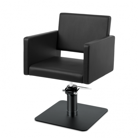 fauteuil de coiffure marque takumi, modèle Adele, avec un pied carré noir et pompe hydraulique