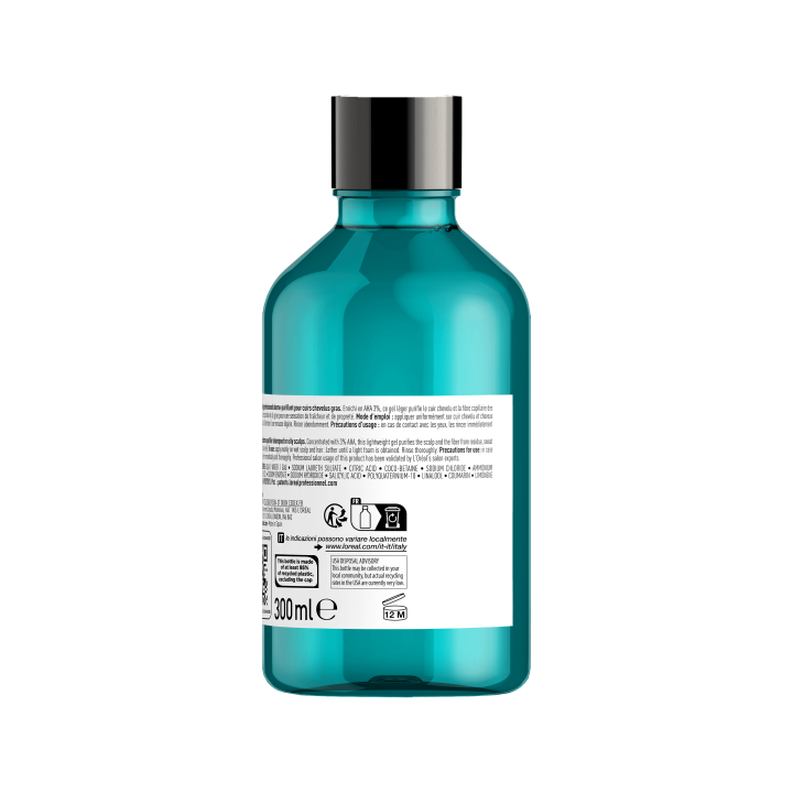 Shampoing dermo purifiant anti gras L'Oréal Professionnel 300 ml  dos etiquette